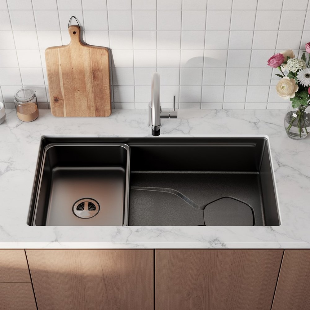 9" X 30" Black Stainless Steel Undermount Kitchen Sink — view 8