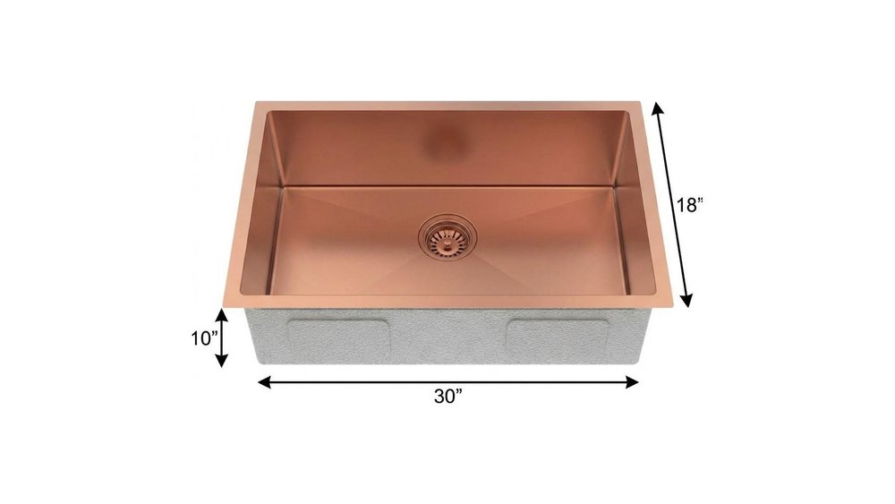 10" X 30" Gold Stainless Steel Undermount Kitchen Sink — view 4
