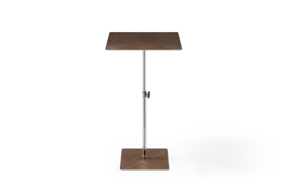 Bronze And Silver Steel Height Adjustable Square Pedestal End Table HomeRoots