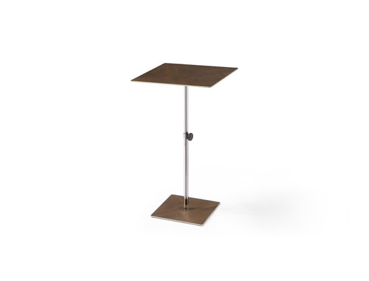 Bronze And Silver Steel Height Adjustable Square Pedestal End Table