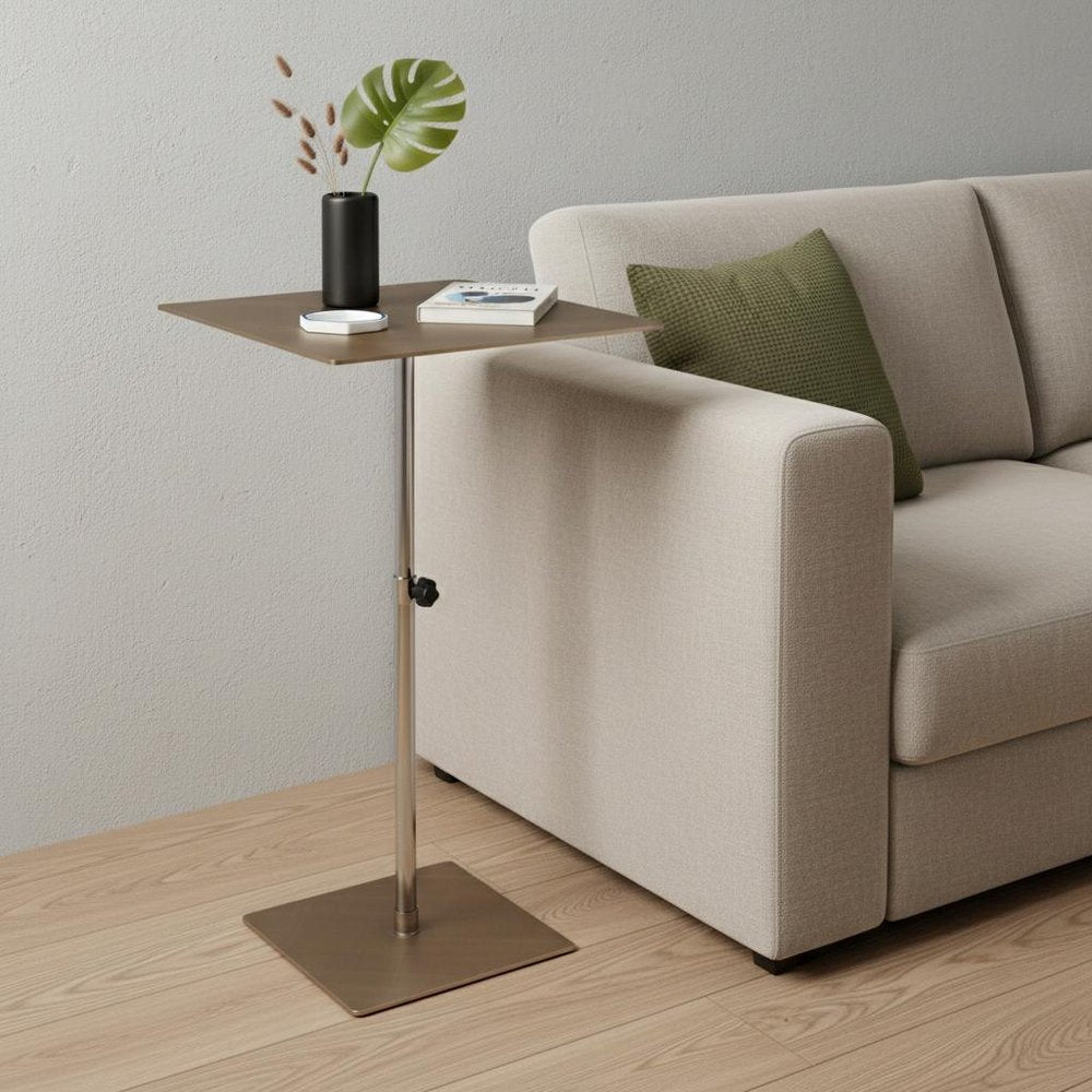 Bronze And Silver Steel Height Adjustable Square Pedestal End Table HomeRoots