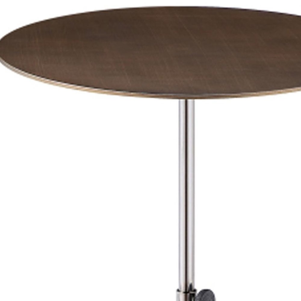 Bronze And Silver Steel Height Adjustable Round Pedestal End Table — view 4