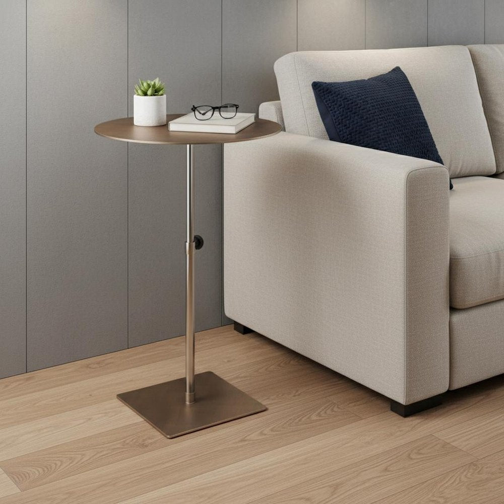 Bronze And Silver Steel Height Adjustable Round Pedestal End Table — view 1