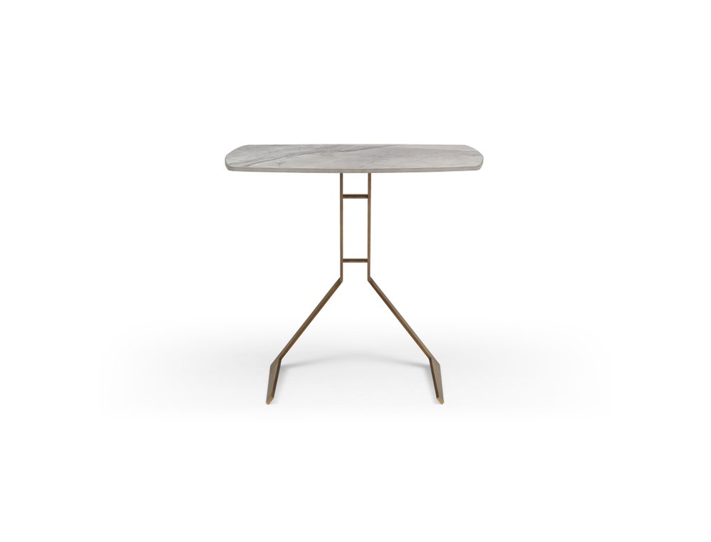 24" White And Bronze Ceramic Faux Marble and Steel End Table HomeRoots