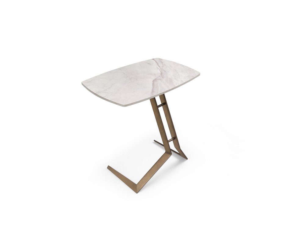 24" White And Bronze Ceramic Faux Marble and Steel End Table — view 3