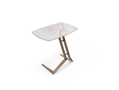 24" White And Bronze Ceramic Faux Marble and Steel End Table HomeRoots