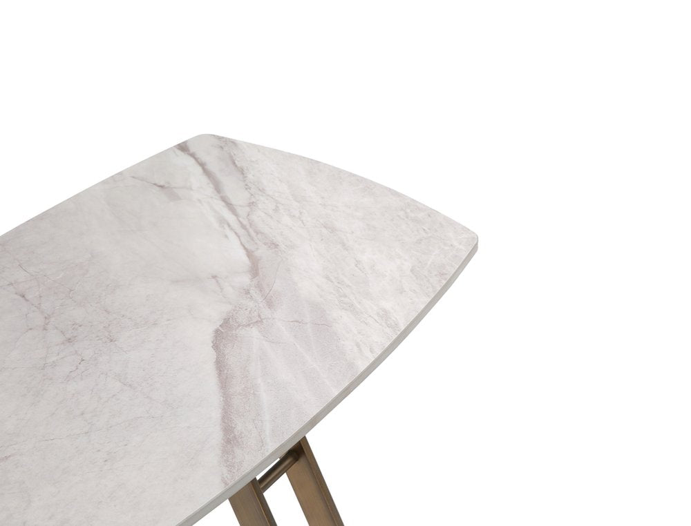 24" White And Bronze Ceramic Faux Marble and Steel End Table HomeRoots