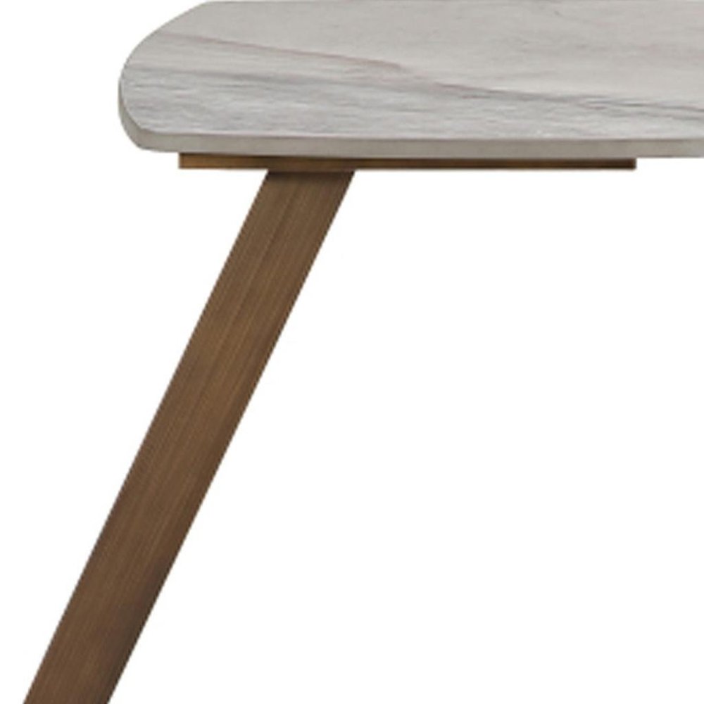 24" White And Bronze Ceramic Faux Marble and Steel End Table — view 6