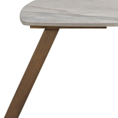 24" White And Bronze Ceramic Faux Marble and Steel End Table HomeRoots