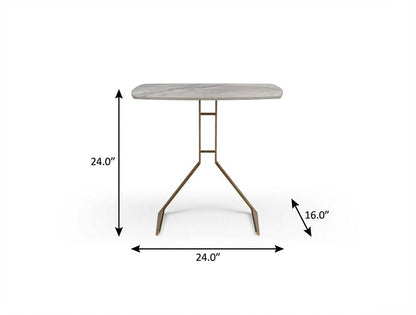 24" White And Bronze Ceramic Faux Marble and Steel End Table HomeRoots