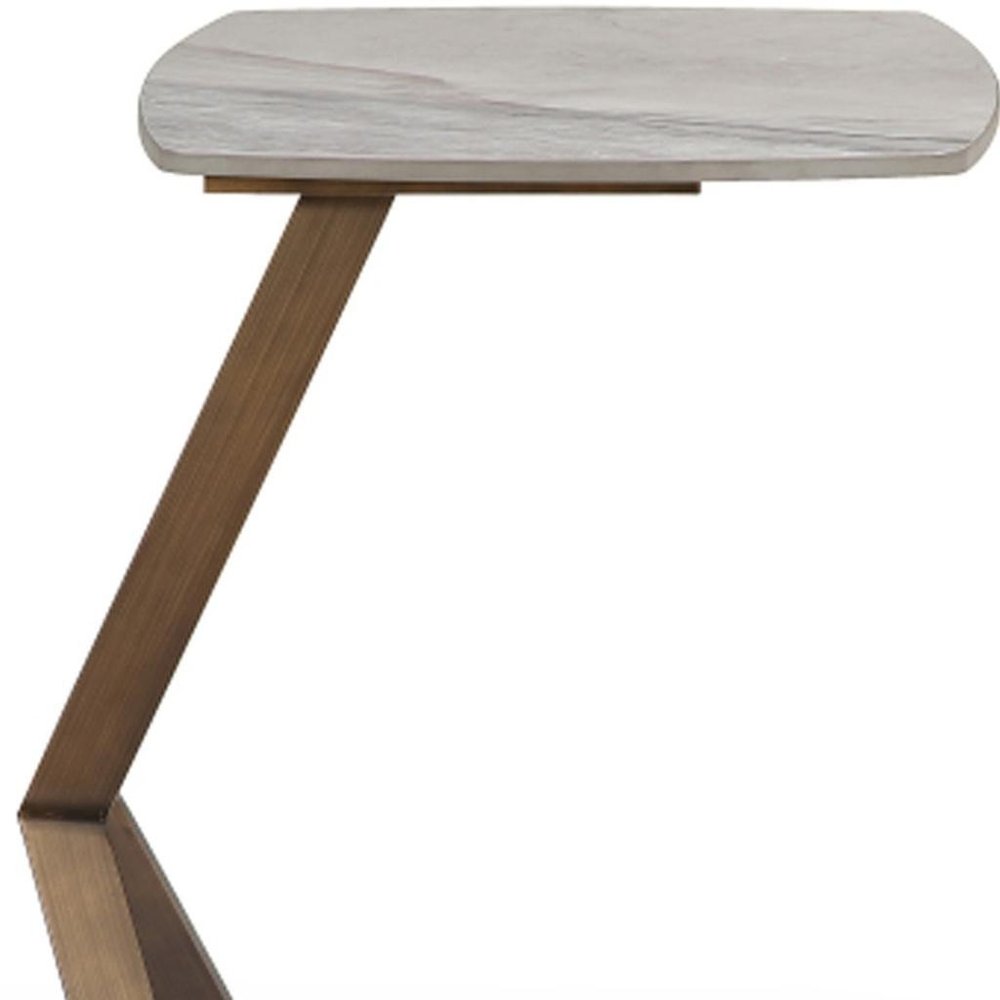 24" White And Bronze Ceramic Faux Marble and Steel End Table — view 7