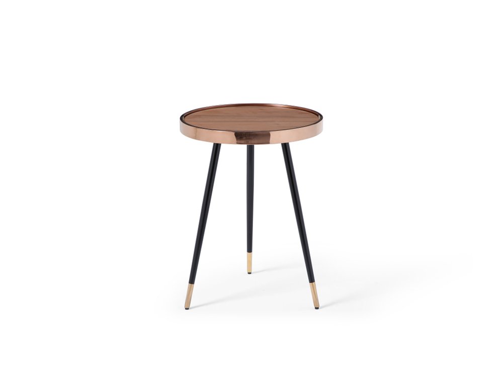 24" Walnut Black And Rose Gold Wood and Stainless Steel Round End Table HomeRoots