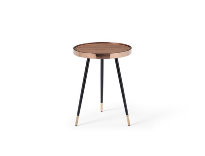 24" Walnut Black And Rose Gold Wood and Stainless Steel Round End Table HomeRoots