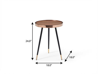 24" Walnut Black And Rose Gold Wood and Stainless Steel Round End Table HomeRoots