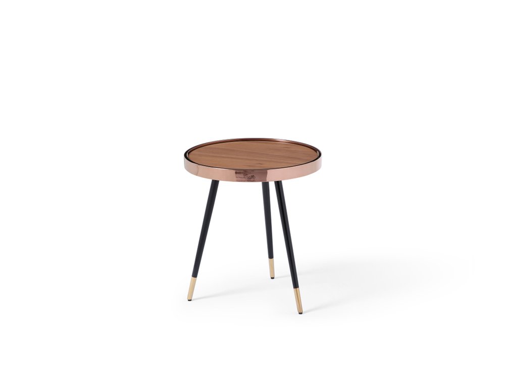 24" Walnut Black And Rose Gold Wood and Stainless Steel Round End Table HomeRoots