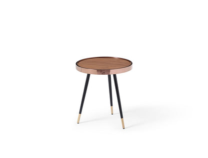 24" Walnut Black And Rose Gold Wood and Stainless Steel Round End Table HomeRoots