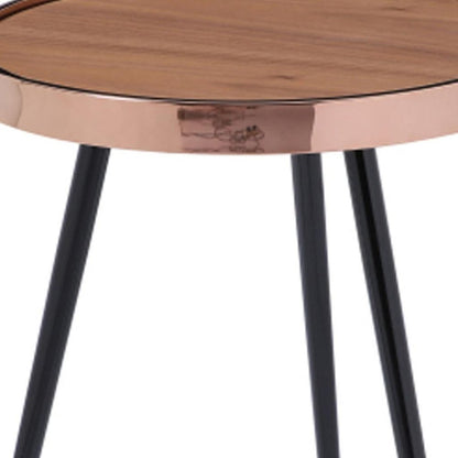 24" Walnut Black And Rose Gold Wood and Stainless Steel Round End Table HomeRoots