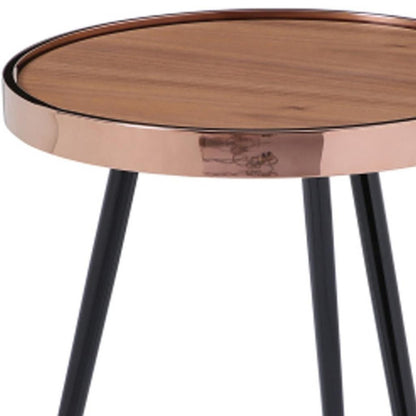 24" Walnut Black And Rose Gold Wood and Stainless Steel Round End Table HomeRoots