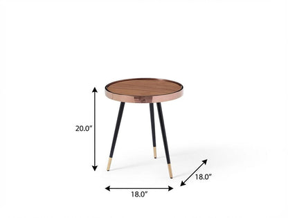 24" Walnut Black And Rose Gold Wood and Stainless Steel Round End Table HomeRoots