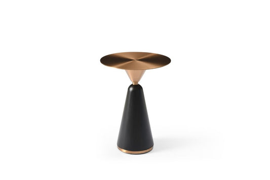 24" Rose Gold and Black Stainless Steel and Steel Round Pedestal End Table