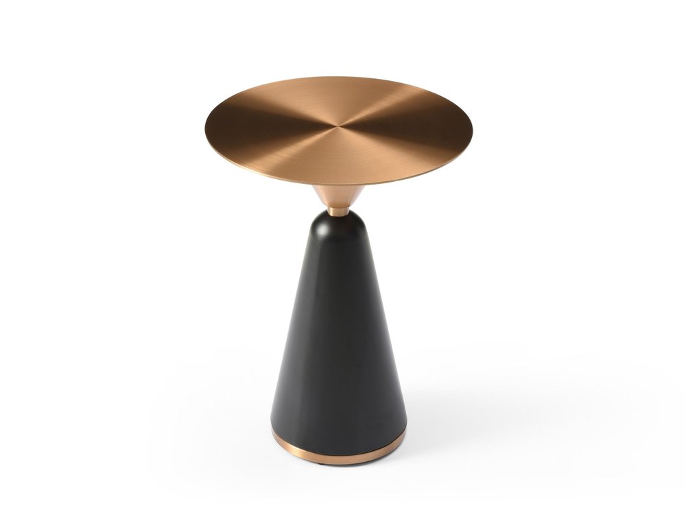 24" Rose Gold and Black Stainless Steel and Steel Round Pedestal End Table — view 2