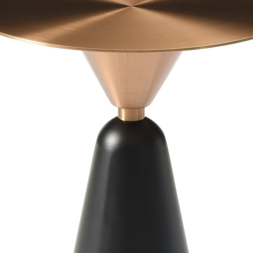 24" Rose Gold and Black Stainless Steel and Steel Round Pedestal End Table HomeRoots