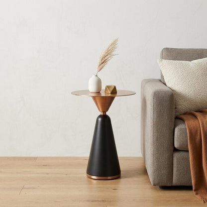 24" Rose Gold and Black Stainless Steel and Steel Round Pedestal End Table HomeRoots