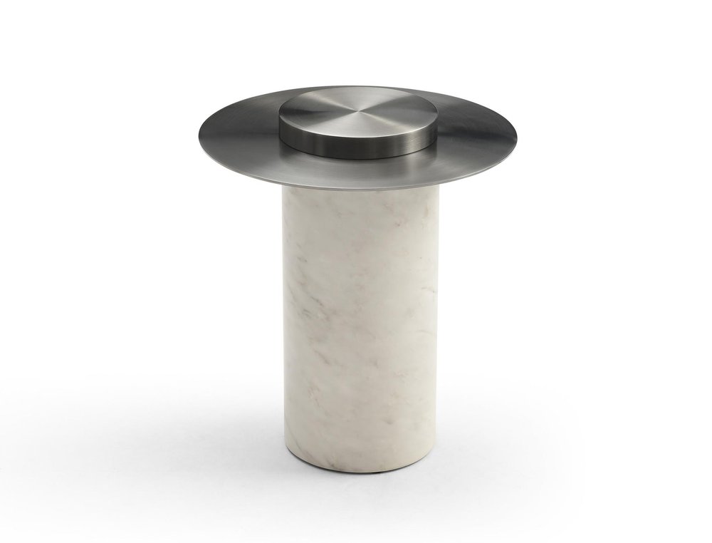 22" Gunmetal and White Stainless Steel and Faux Marble Round Pedestal End Table HomeRoots