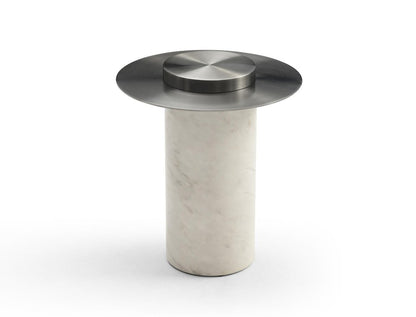 22" Gunmetal and White Stainless Steel and Faux Marble Round Pedestal End Table HomeRoots