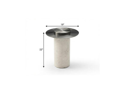22" Gunmetal and White Stainless Steel and Faux Marble Round Pedestal End Table HomeRoots