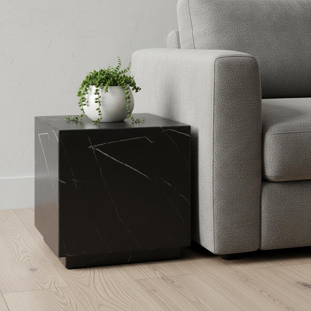 20" Black Marble Square Block End Table — view 1