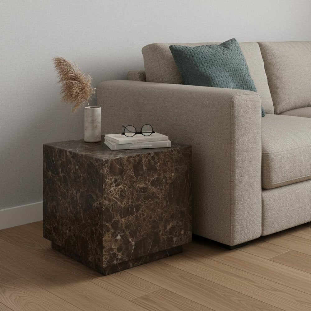 20" Black Marble Square Block End Table HomeRoots