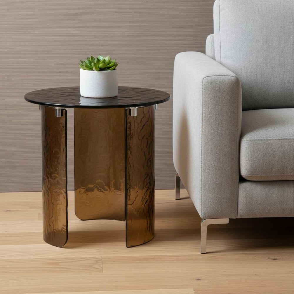 20" Bronze Glass Round End Table HomeRoots