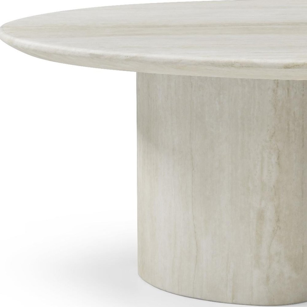 17" Beige Marble Oval Pedestal End Table HomeRoots