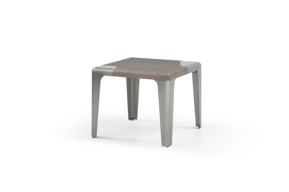 20" Ash Gray and Silver Wood and Stainless Steel Square End Table HomeRoots