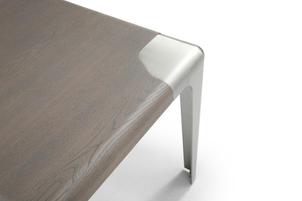 20" Ash Gray and Silver Wood and Stainless Steel Square End Table HomeRoots
