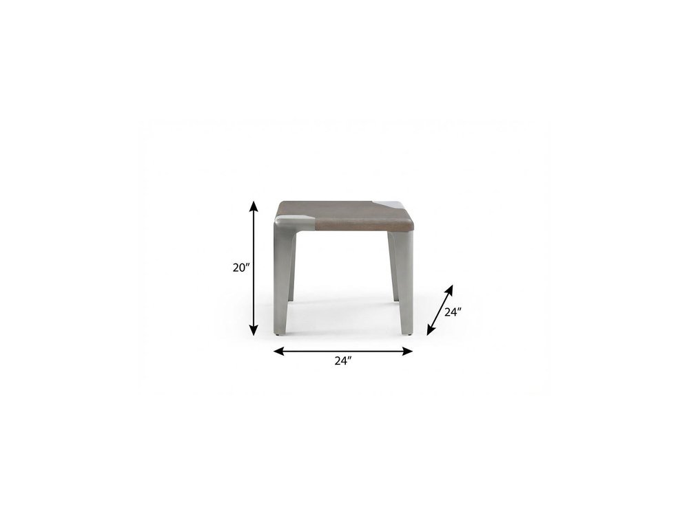 20" Ash Gray and Silver Wood and Stainless Steel Square End Table HomeRoots