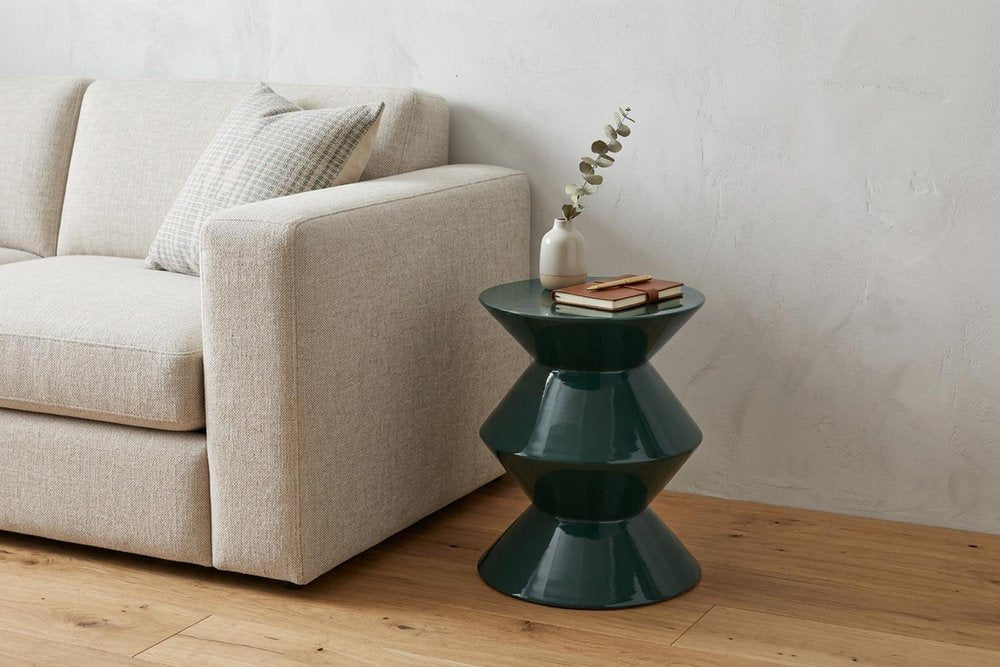 18" Green Wood Round Top Geo Pedestal End Table HomeRoots