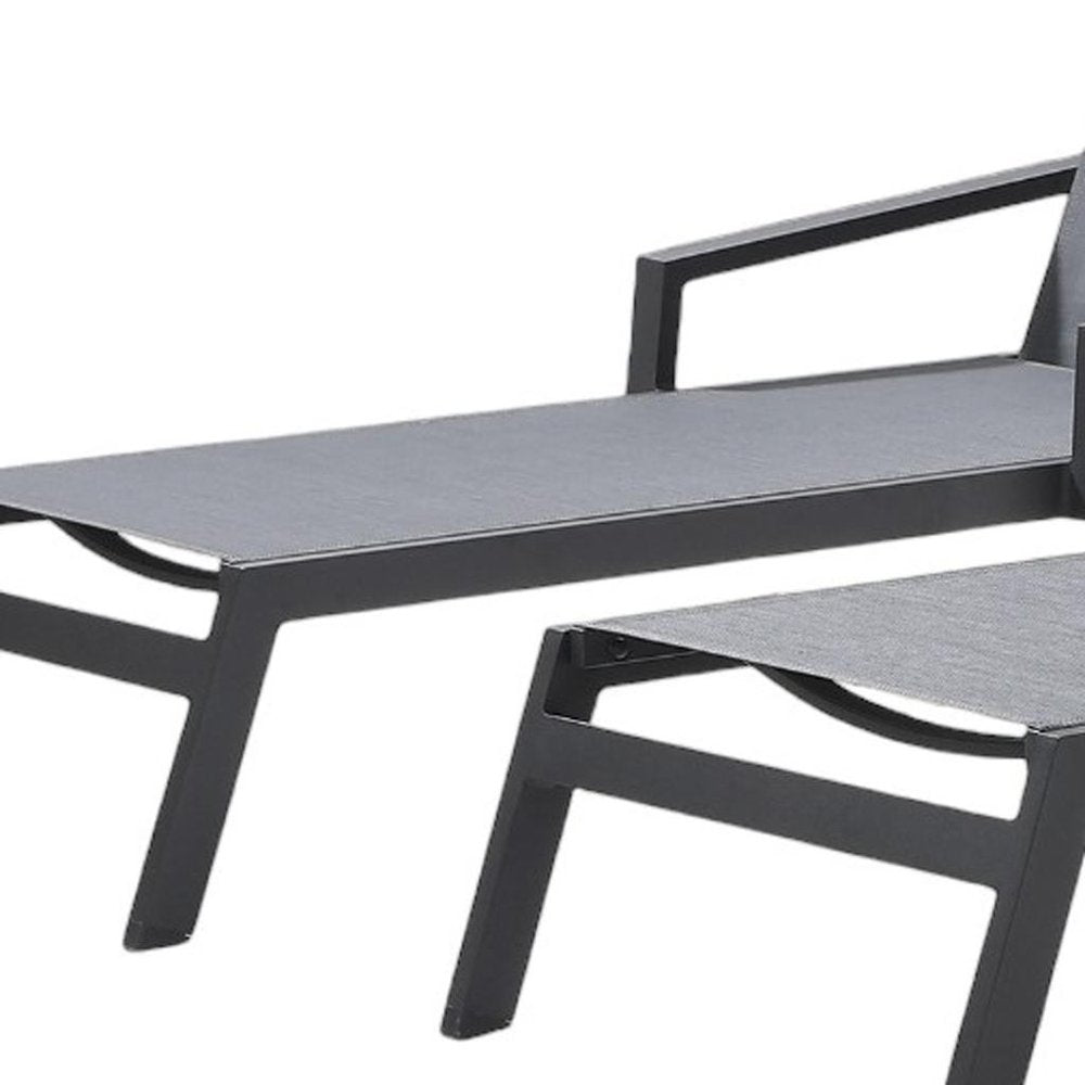 Set of Two Gray Aluminum Three Position Adjustable Sling Outdoor Stacking Chaise Lounges — view 4