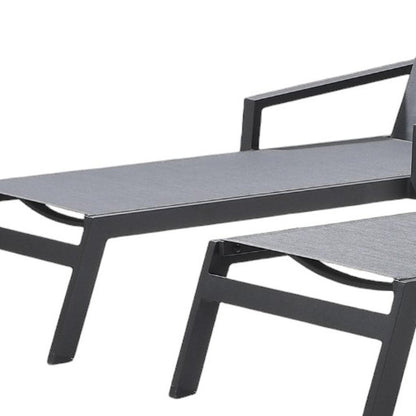 Set of Two Gray Aluminum Three Position Adjustable Sling Outdoor Stacking Chaise Lounges HomeRoots