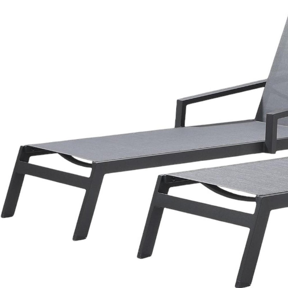Set of Two Gray Aluminum Three Position Adjustable Sling Outdoor Stacking Chaise Lounges — view 5