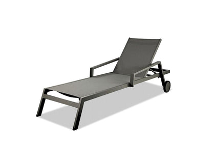 Set of Two Gray Aluminum Three Position Adjustable Sling Outdoor Stacking Chaise Lounges HomeRoots
