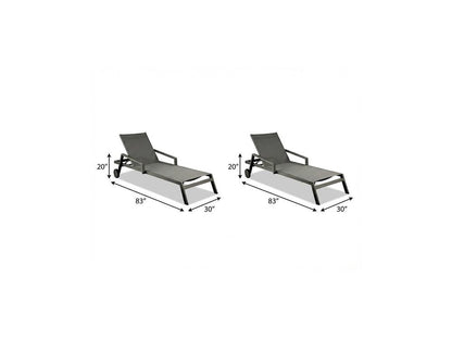 Set of Two Gray Aluminum Three Position Adjustable Sling Outdoor Stacking Chaise Lounges HomeRoots
