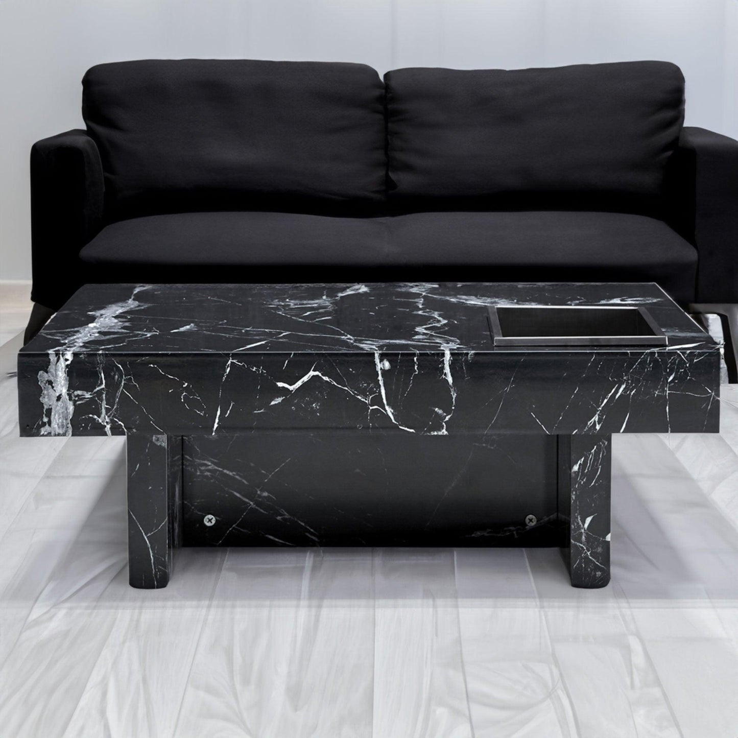 A modern and practical coffee table made of MDF material with black patterns - FurniFindUSA