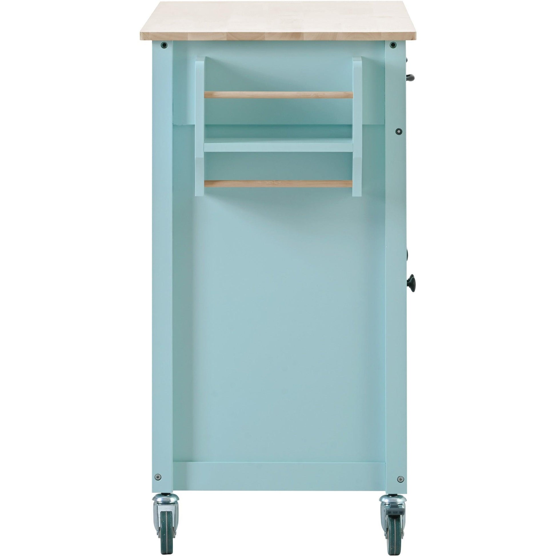 Kitchen Island Cart with 4 Door Cabinet and Two Drawers and 2 Locking Wheels - Solid Wood Top (Mint Green) - FurniFindUSA