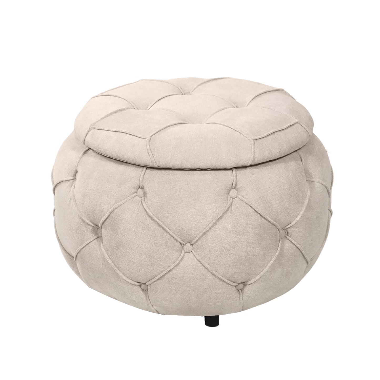 Large Button Tufted Woven Round Storage Footstool。Suitable for living room, bedroom, study - FurniFindUSA