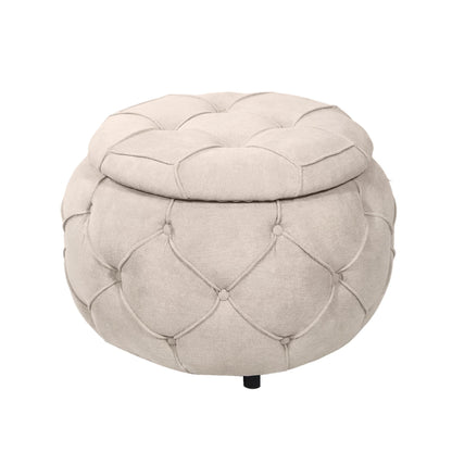 Large Button Tufted Woven Round Storage Footstool。Suitable for living room, bedroom, study - FurniFindUSA