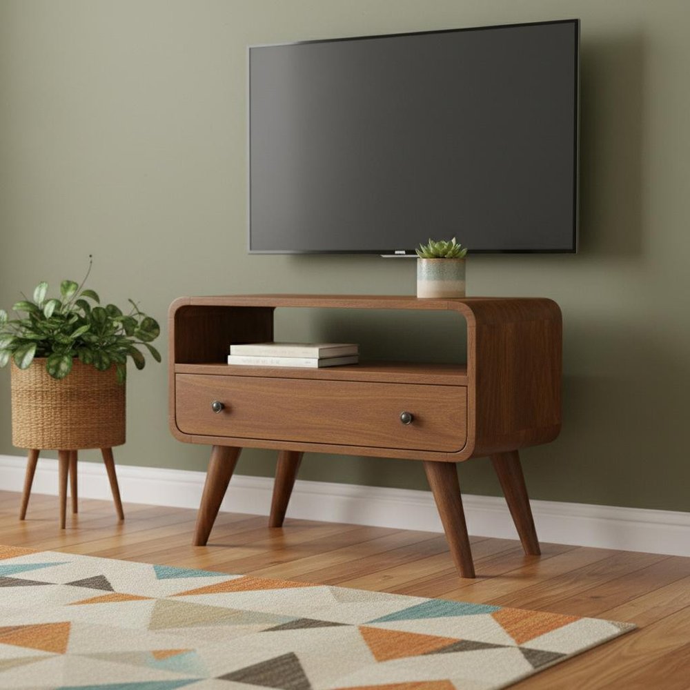 24" Brown Solid Wood Fireplace TV Stand — view 11