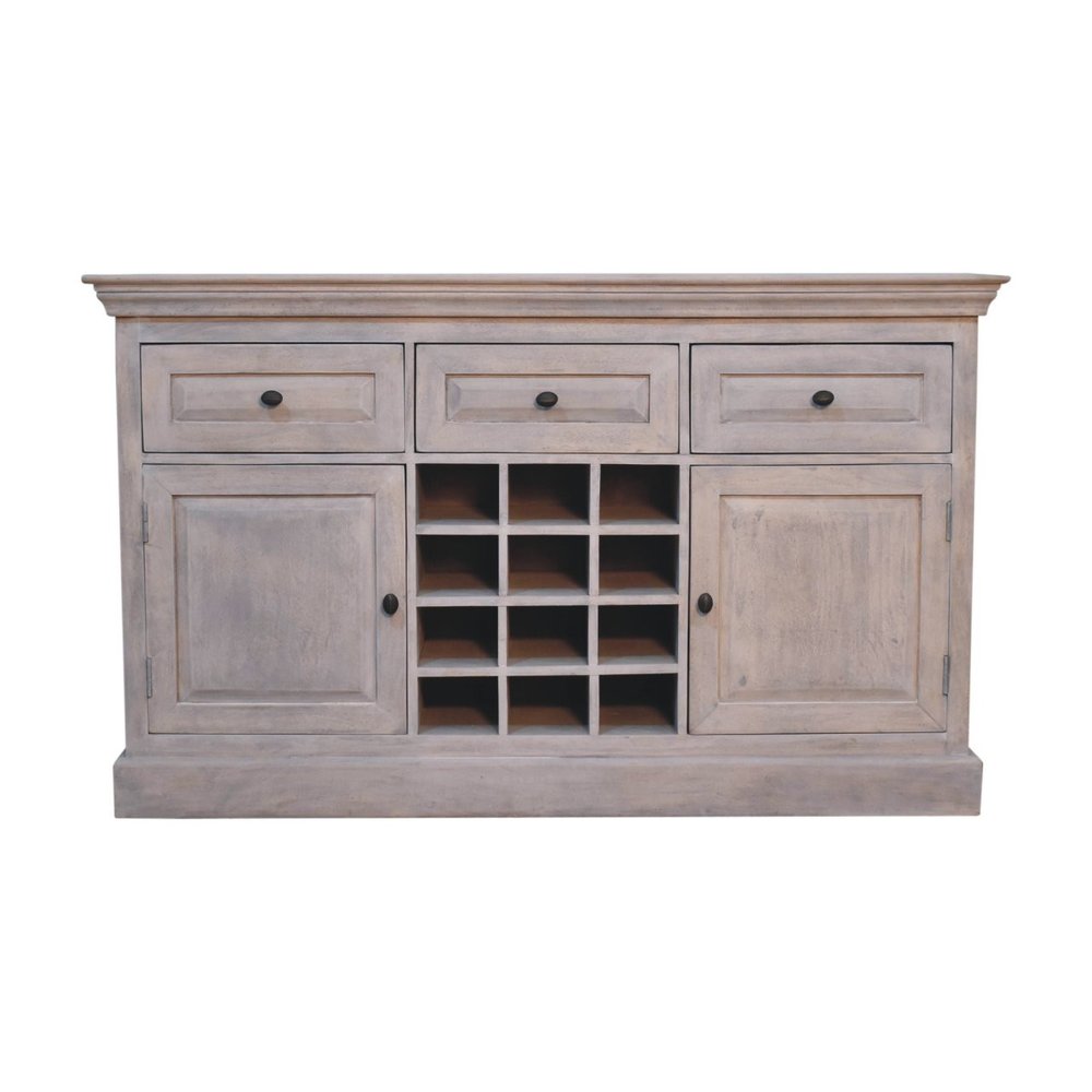59" Gray Distressed Solid Wood Three Drawer Buffet Table With Two Doors — view 3