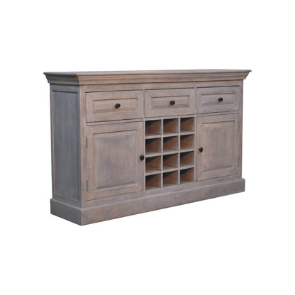 59" Gray Distressed Solid Wood Three Drawer Buffet Table With Two Doors HomeRoots